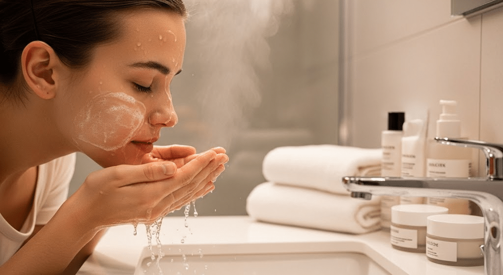 Person-Washing-Face-With-Gentle-Cleanser-Before-Popping-Pimple