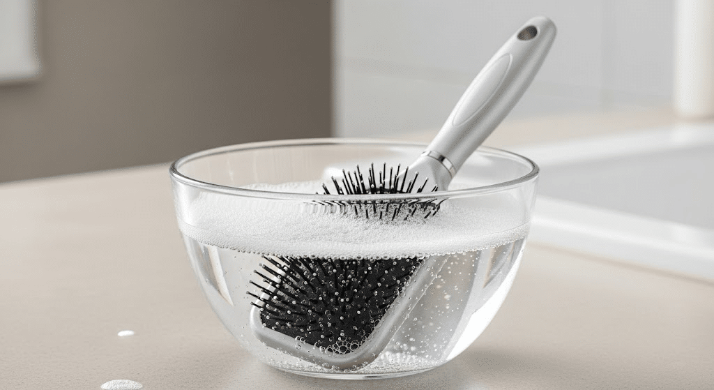 Soaking-Silver-Hairbrush-In-Soapy-Water