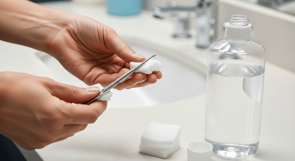 Sterilizing-Pimple-Extraction-Tool-With-Rubbing-Alcohol