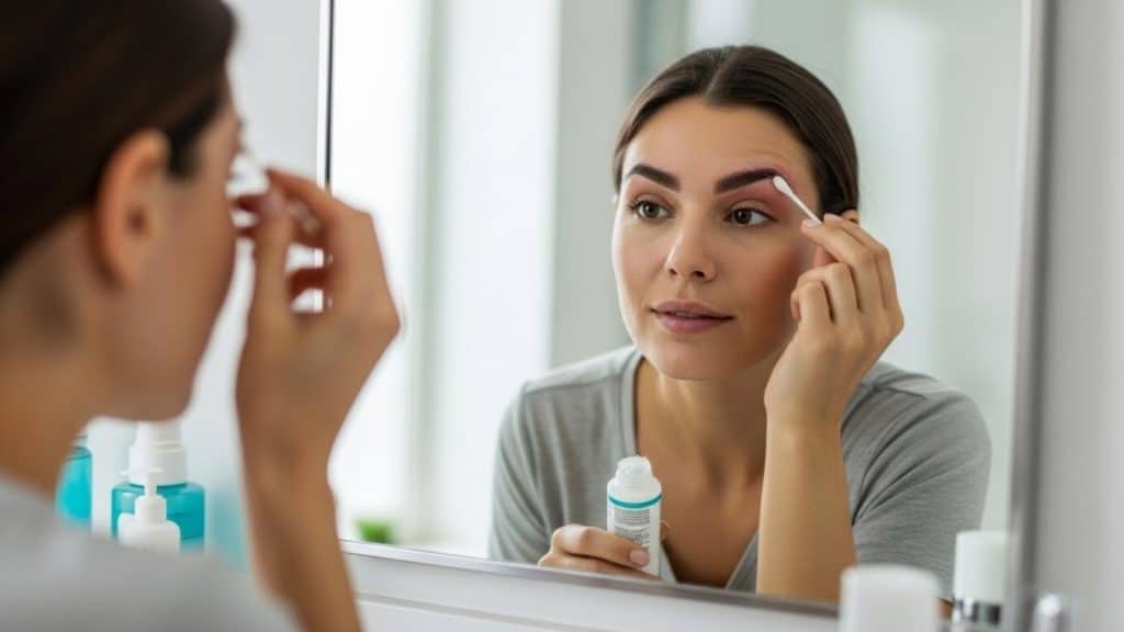 Woman-Applying-Gel-To-Soothe-Skin-After-Eyebrow-Threading
