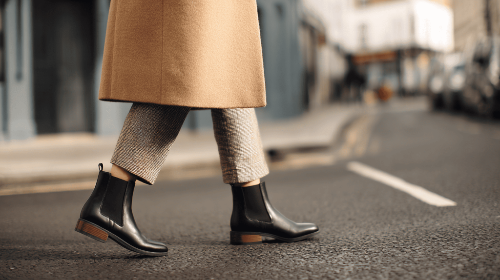 Chelsea Boots With Cropped Trousers And Coat For Women