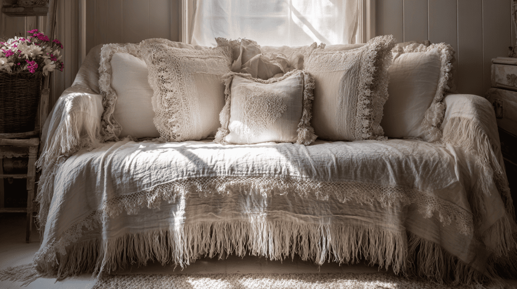 Comfy-Bedroom-With-Lace Trimmed Pillows And Throws Cottagecore Vibe