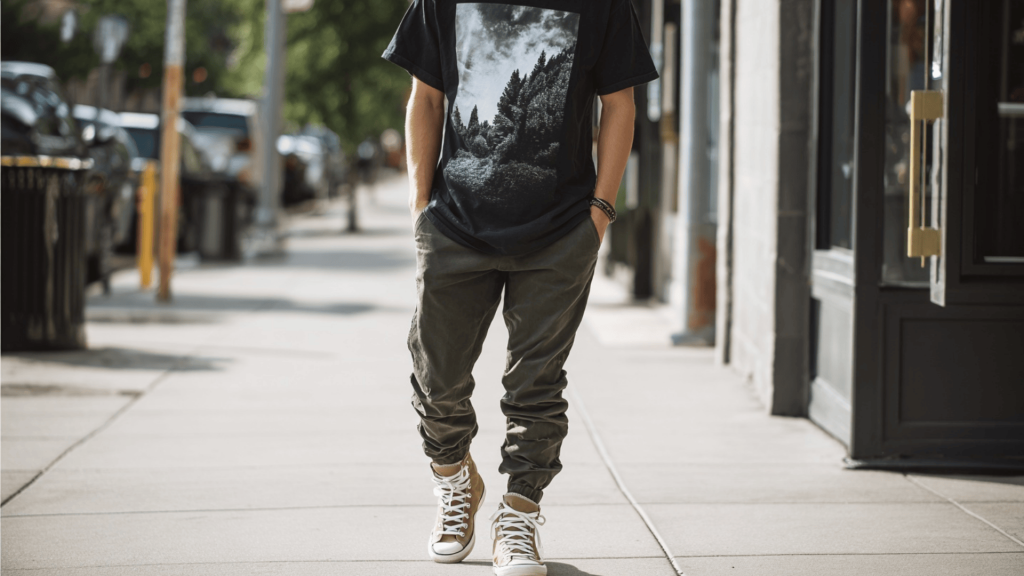 Graphic Tee With Green Pants For A Modern Streetwear Outfit Style