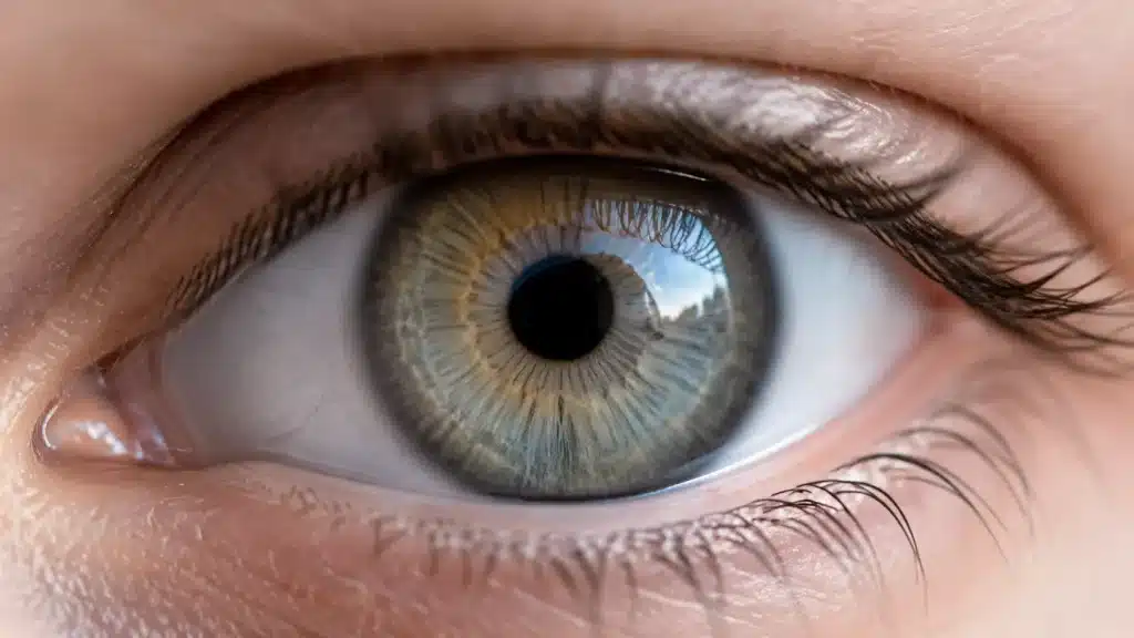 Gray hazel eyes with cool silver gray base and light brown gold undertones