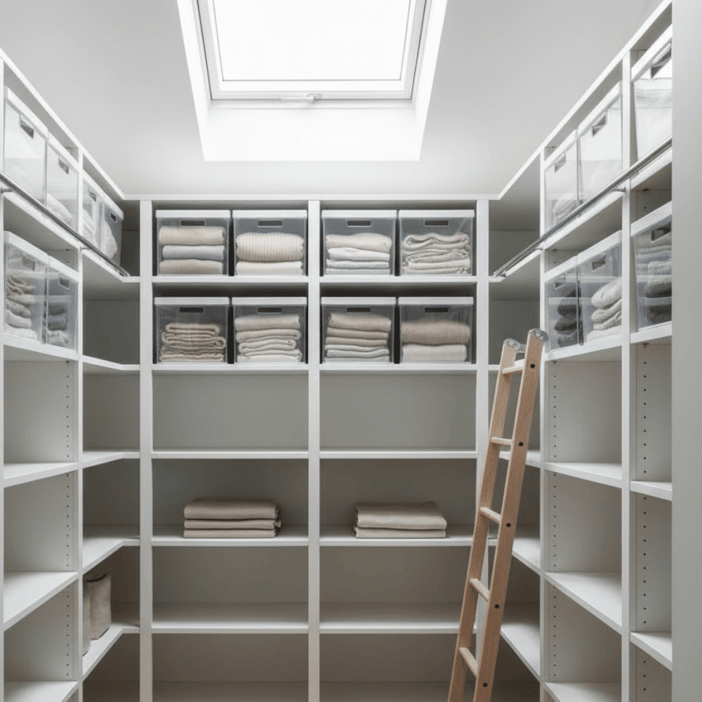 Install Ceiling-High Shelving for Off-Season Pieces