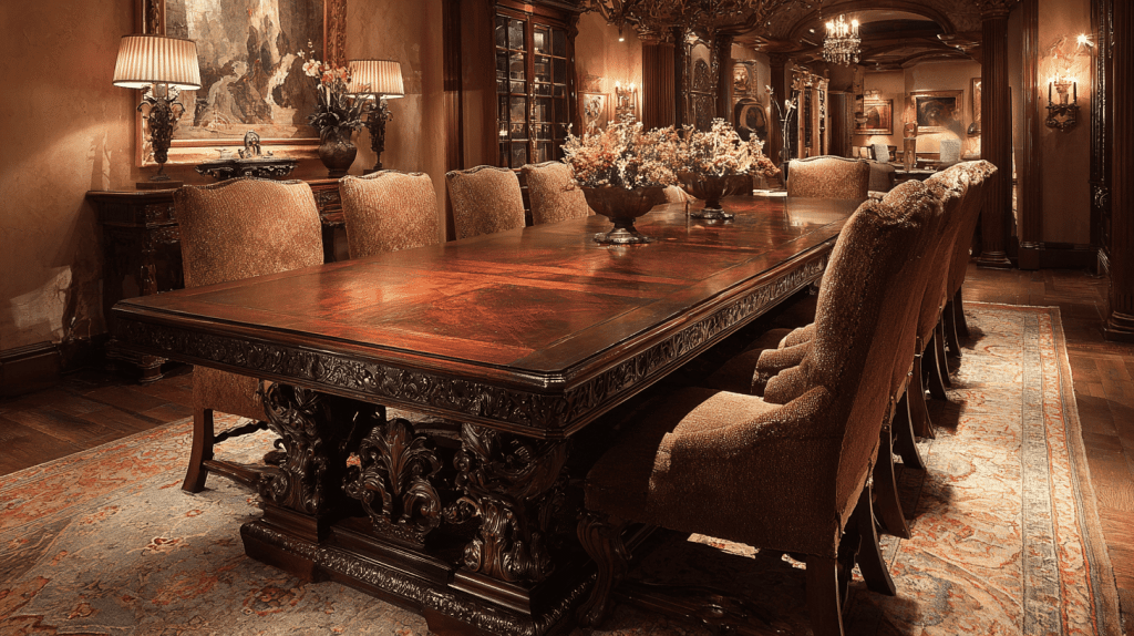 Mahogany Dining Table with Carved Details