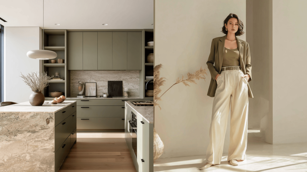 Olive Green with Beige