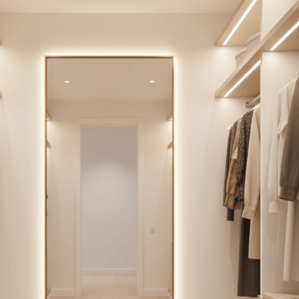 Place Mirrors, Lighting Strips, Brightening Tight Areas 