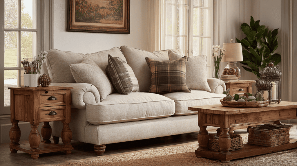 Roll-Arm Sofas with Classic End Tables