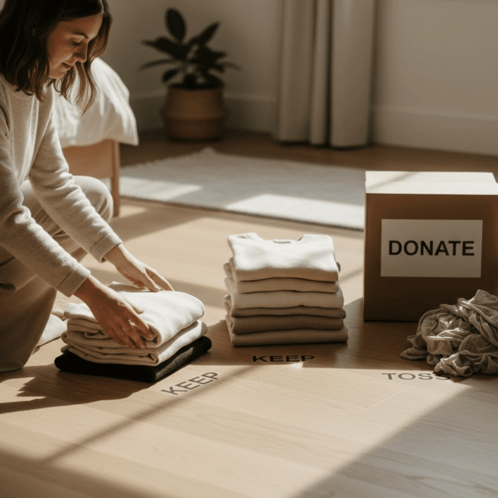 Sort into Keep, Donate, Toss 