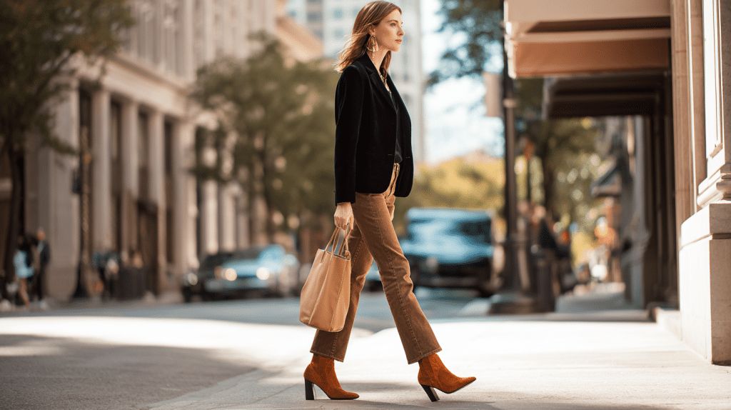 Straight Leg Jeans With Black Ankle Boots And Blazer