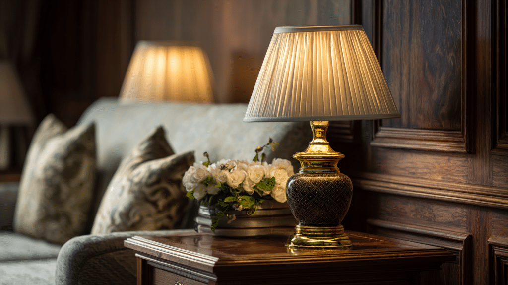 Table Lamps With Fabric Shades On Wooden Side Tables