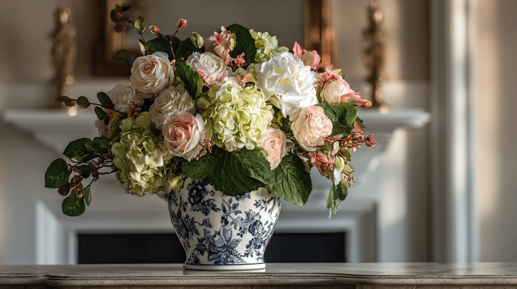 Faux Florals in Traditional Vases