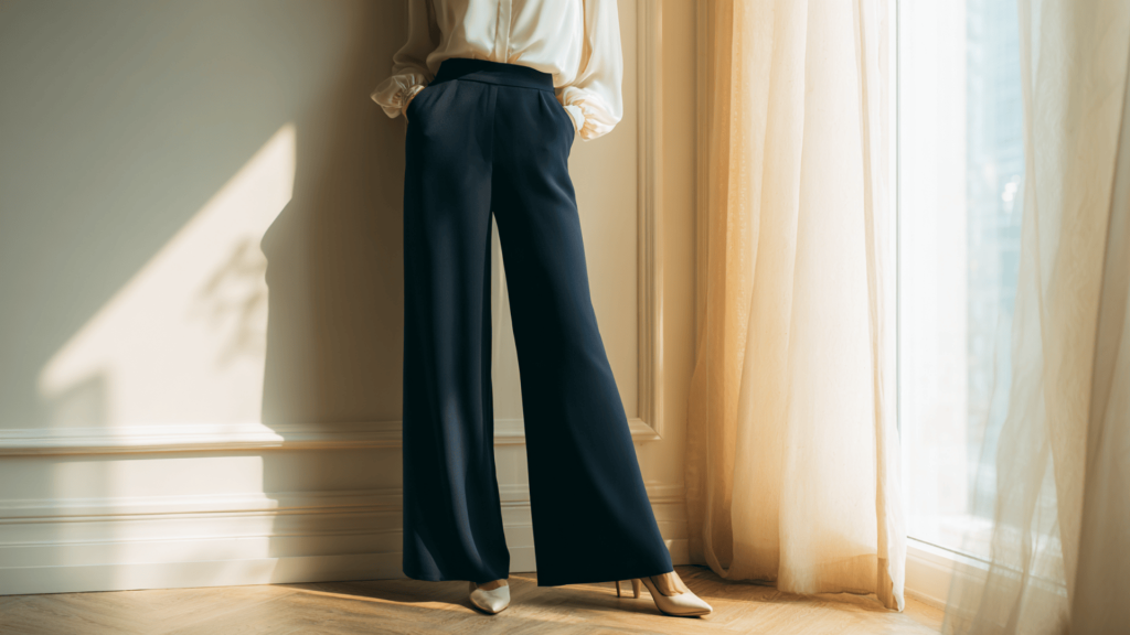 blouse and navy pants