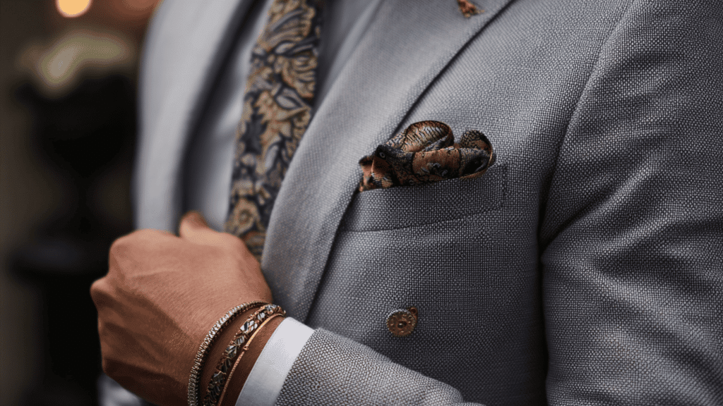 pocket square and jwellery