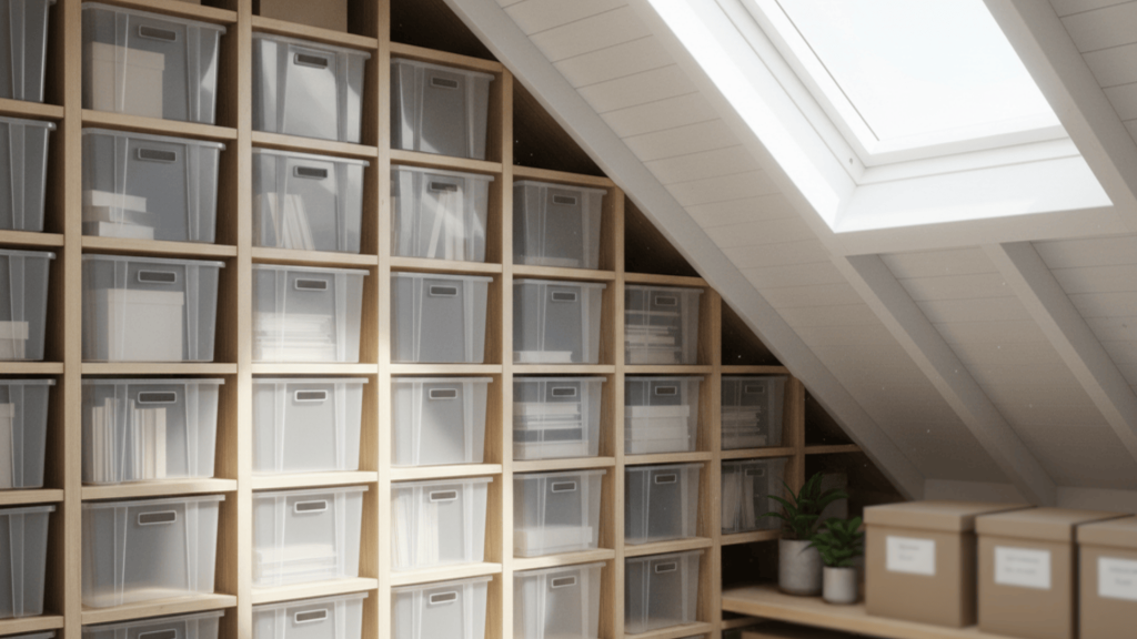 shelves between rafters