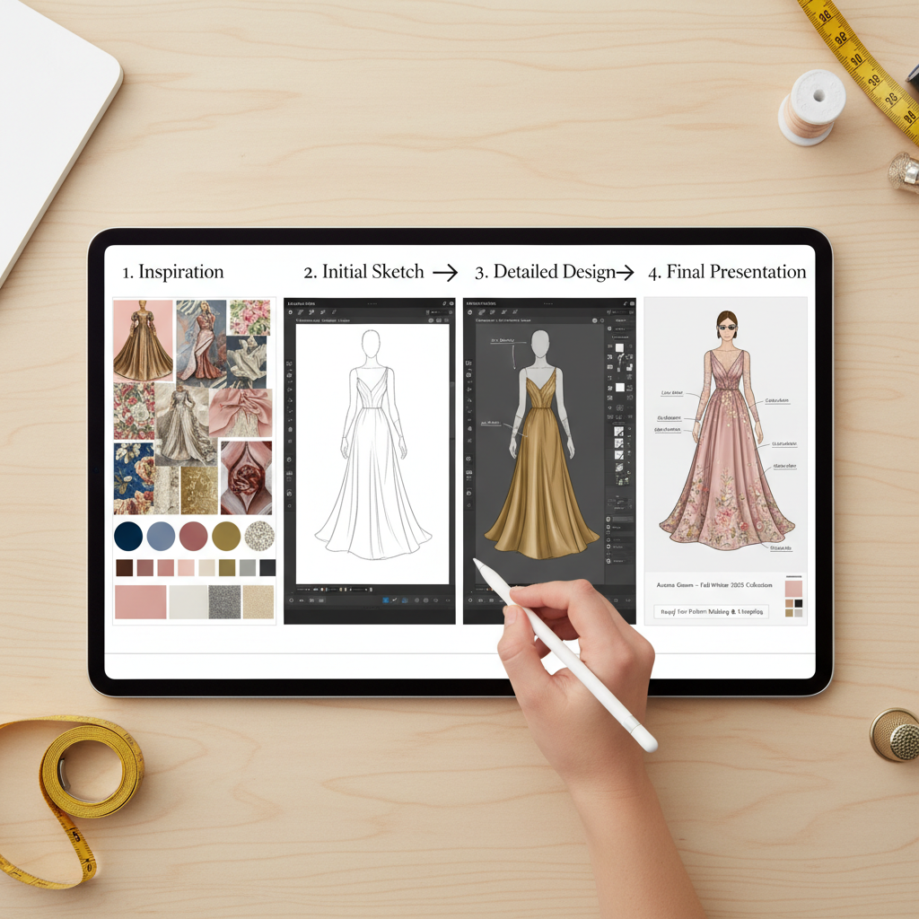 Digital dress design workflow from inspiration to professional submission