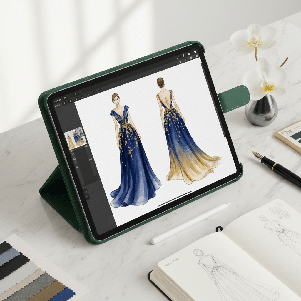 iPad design tools setup for custom dress design creation