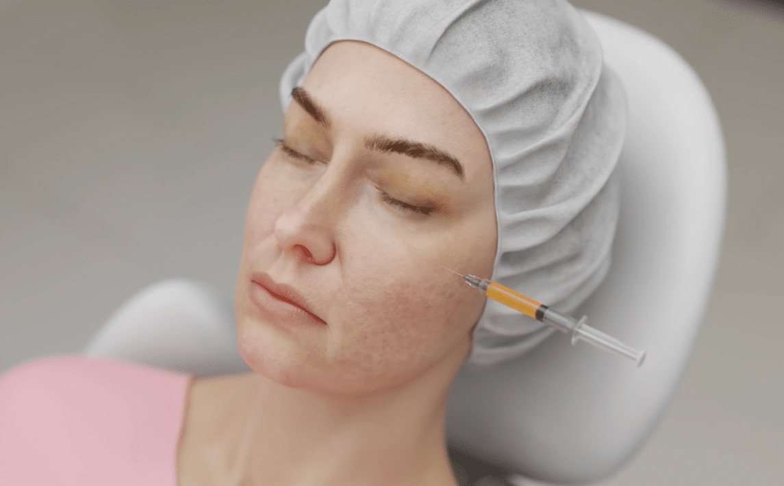 Woman getting through the procedure of Platelet-Rich Plasma (PRP) injection – Taken from VOKA.io animation