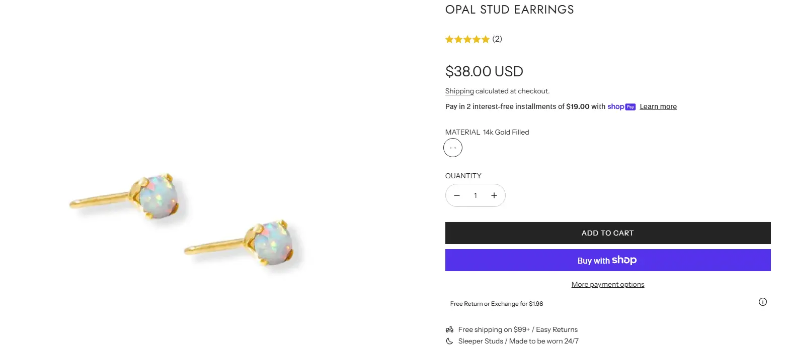 Opal stud earrings with gold prongs on white background