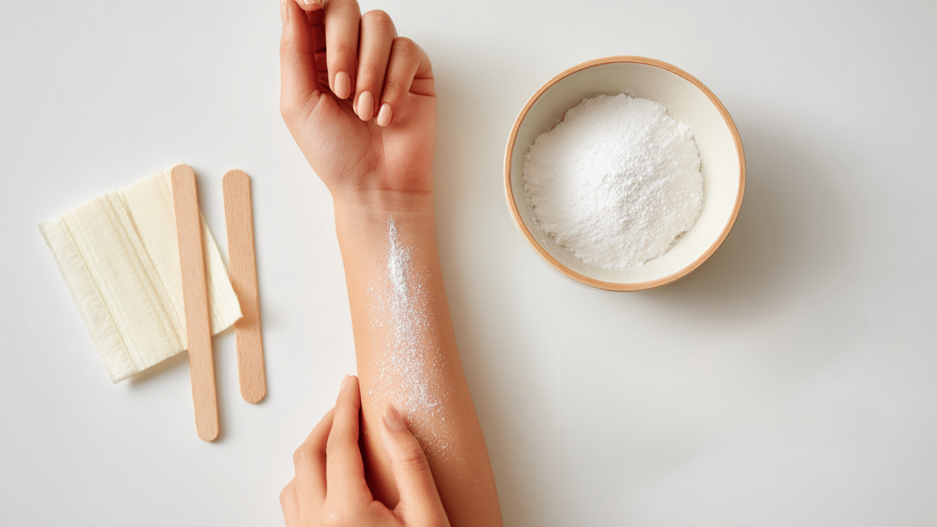 Applying warm sugar wax to skin in direction of hair growth