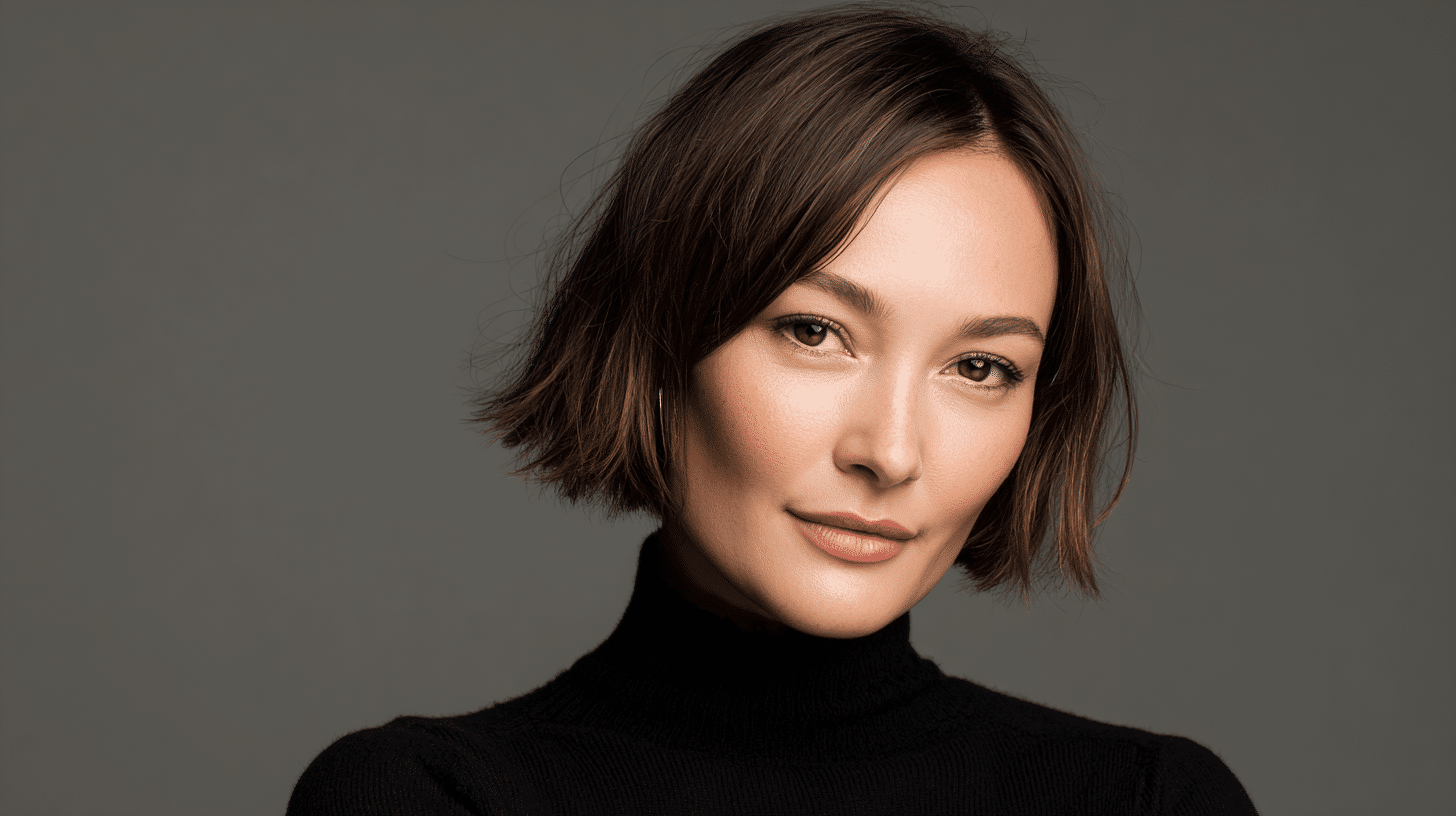 Chic bob haircut with a side part that complements a natural widow’s peak hairline