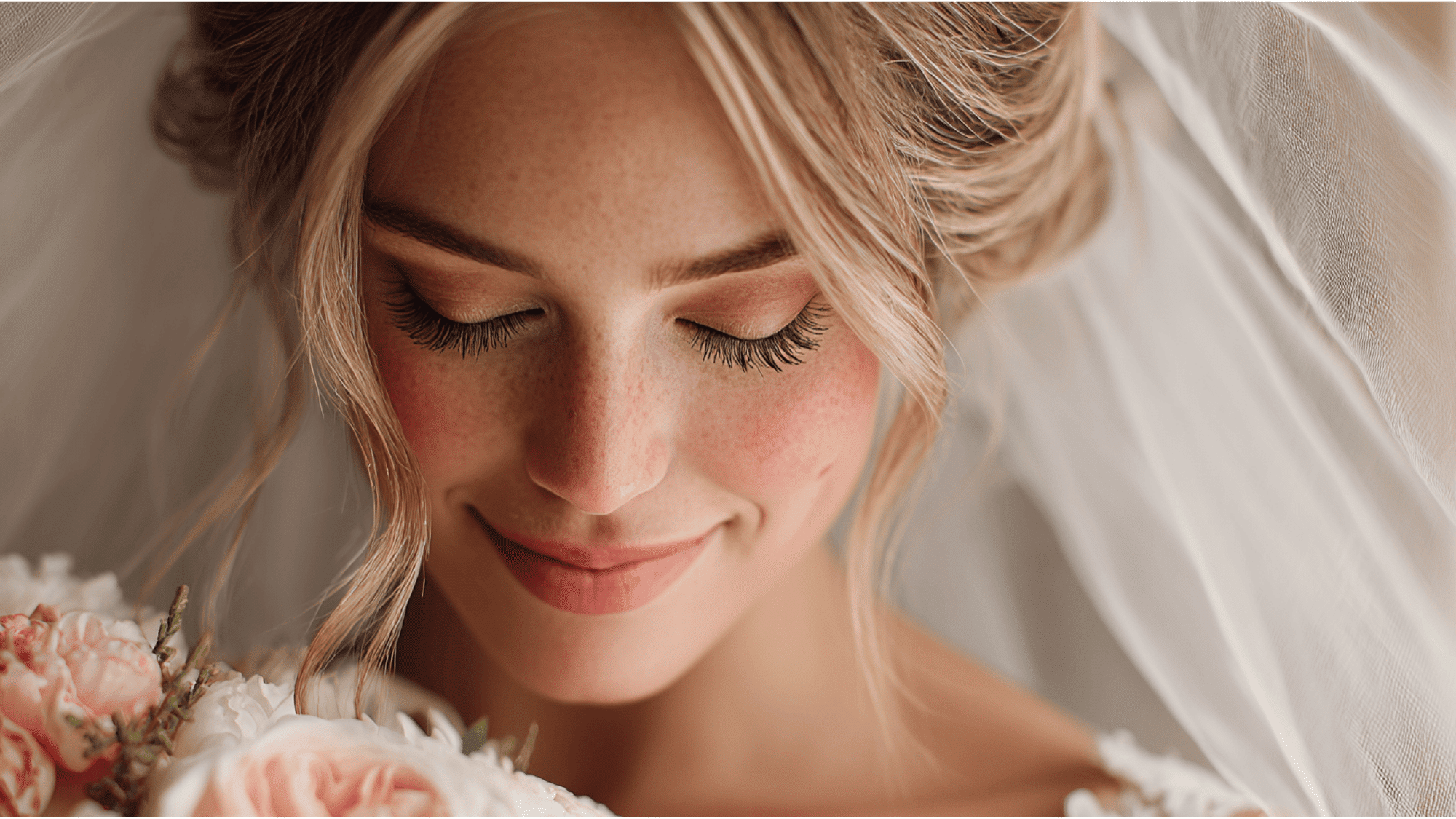 Bridal makeup look with soft neutral tones, glowing skin, and elegant long-lasting beauty style