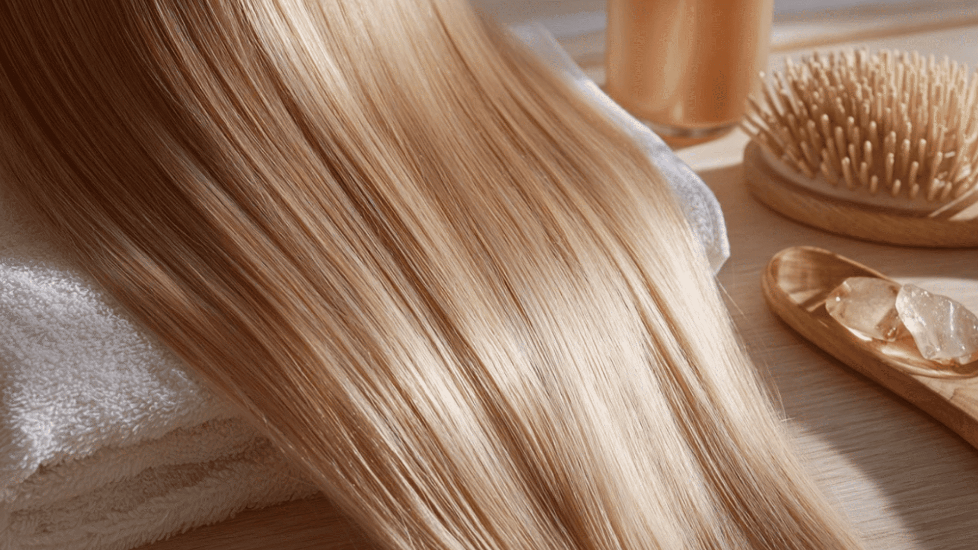 highlighting silky blonde hair with enhanced shine smoothness and even toned color