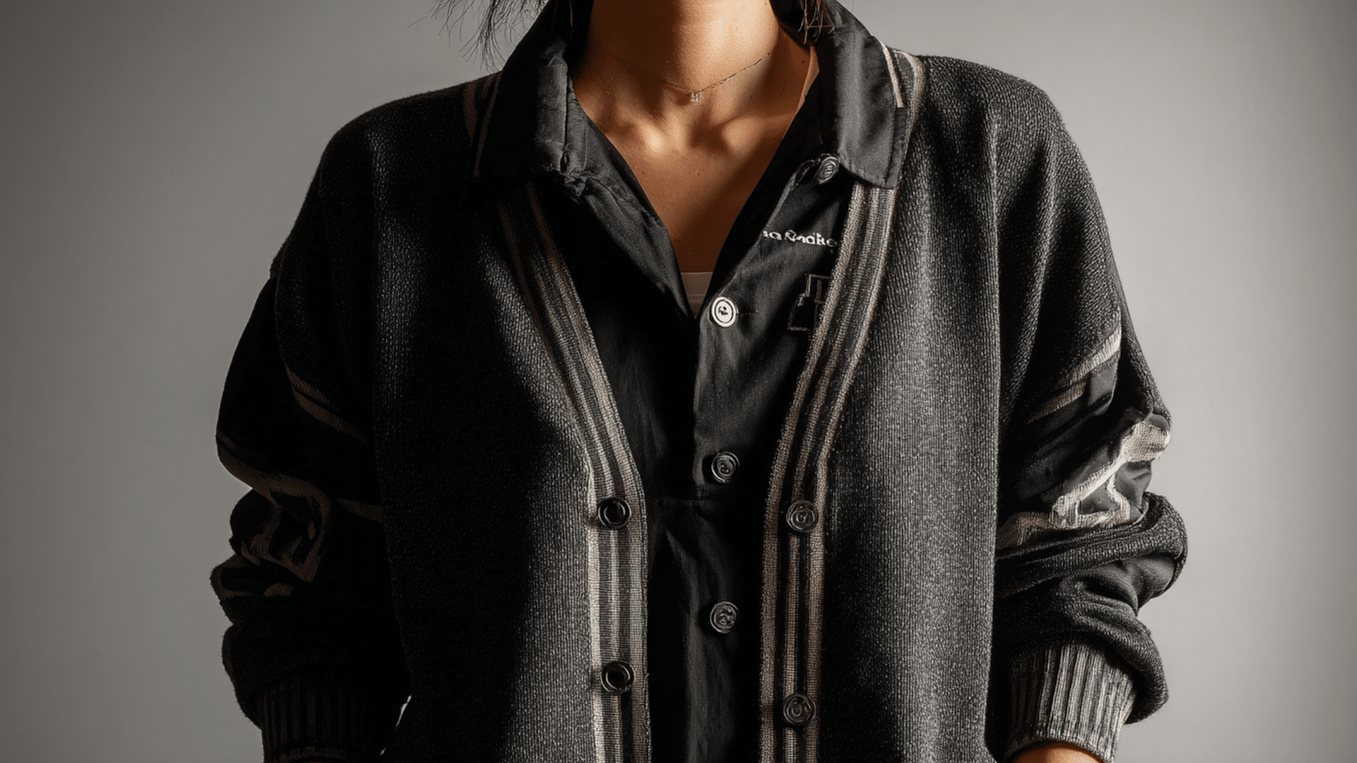Knit cardigan jacket with relaxed fit blending comfort and casual vintage style
