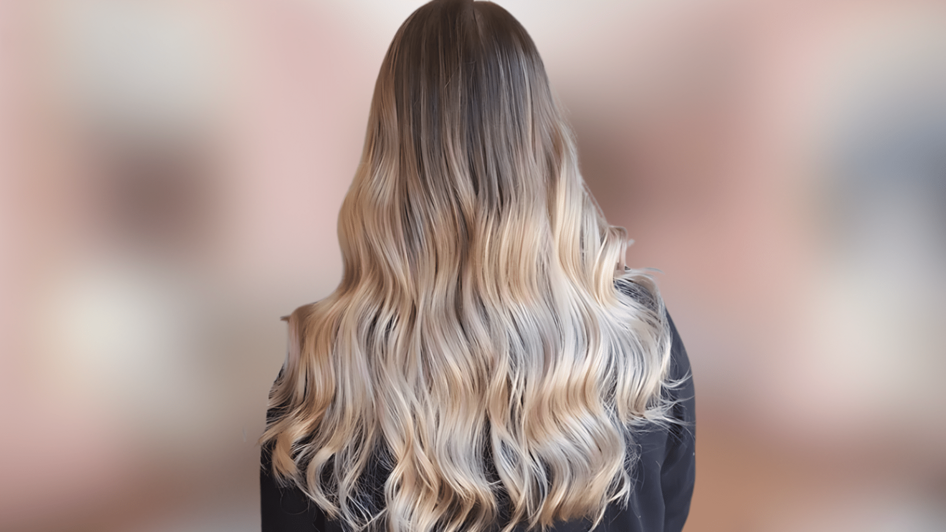 Wavy shoulder length hair displaying pale champagne blonde shade with subtle neutral tones