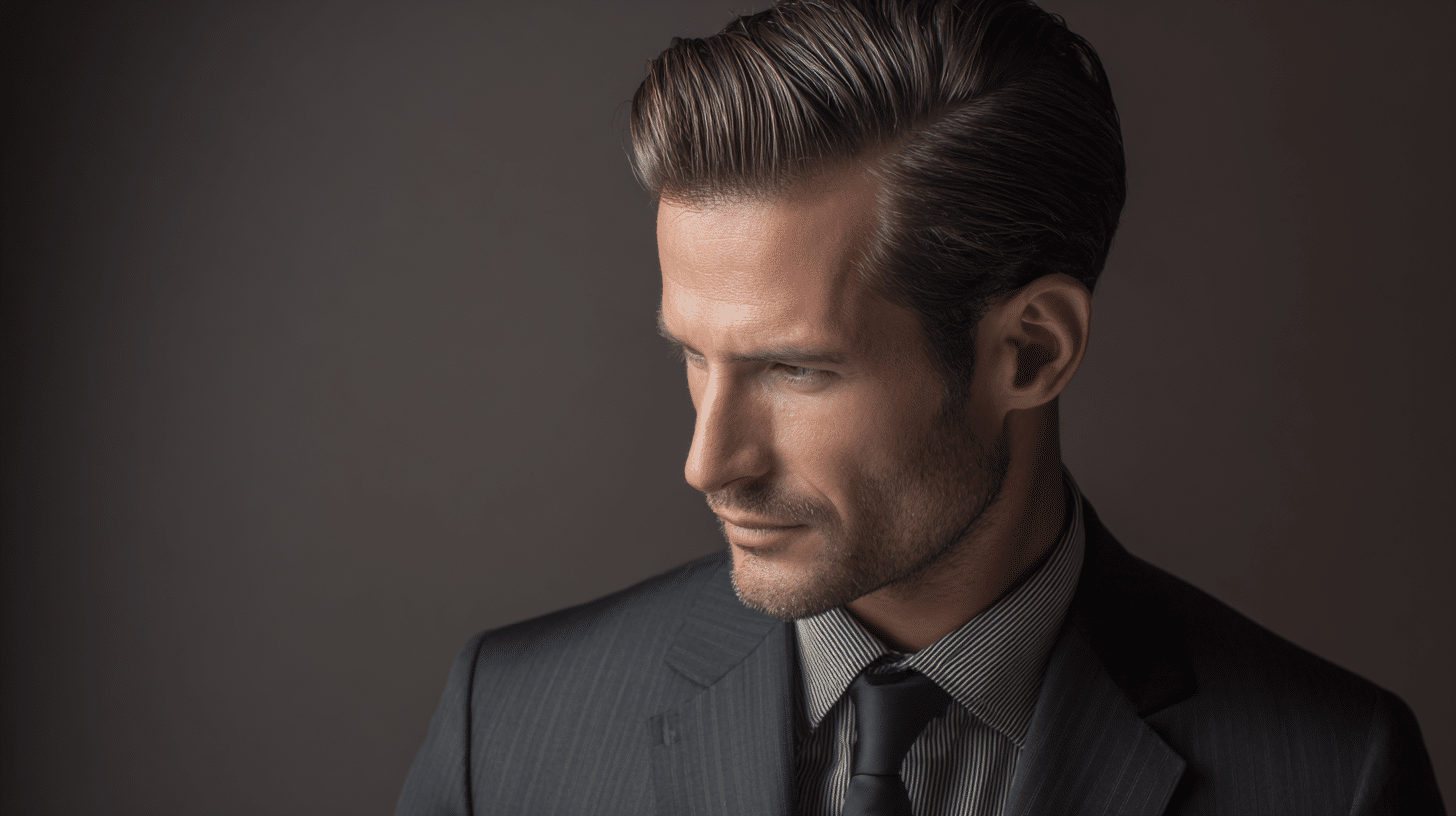 Man with comb over hairstyle and neatly side parted hair look