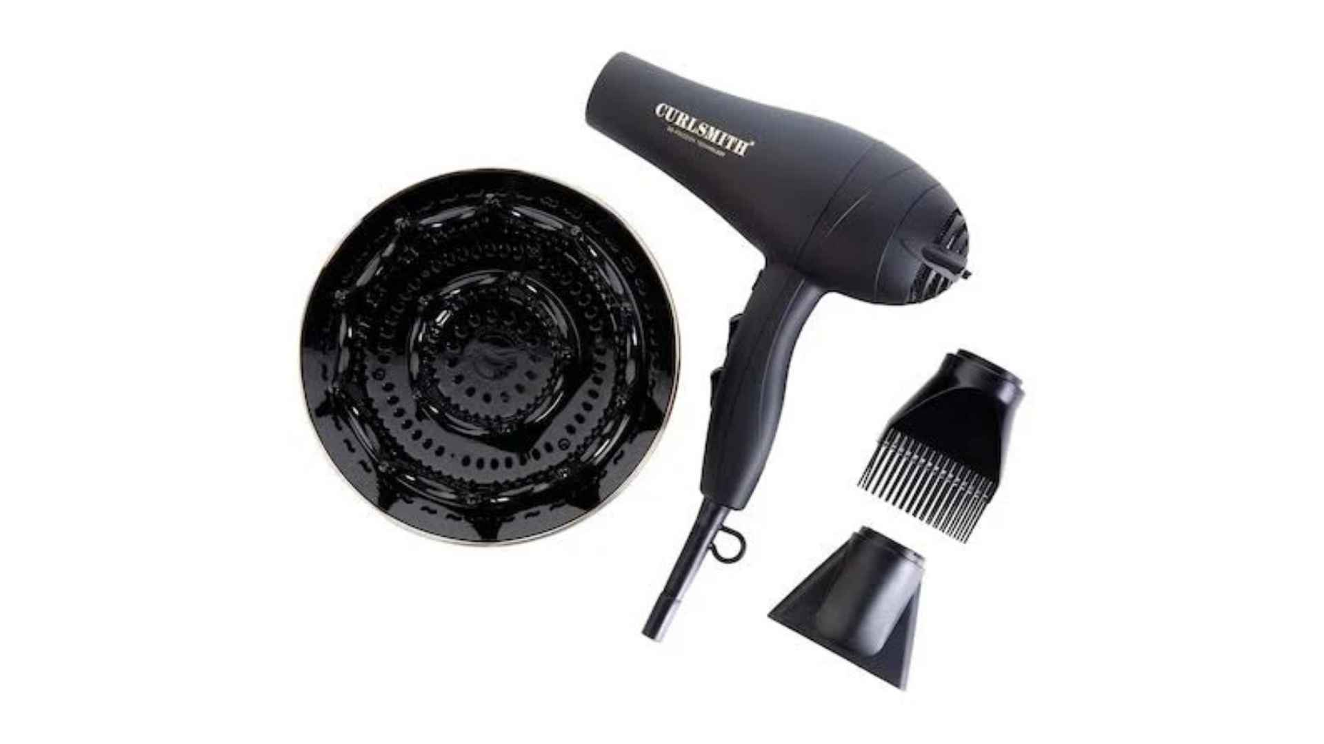 Curlsmith Defrizzion dryer with extra-large diffuser bowl attached