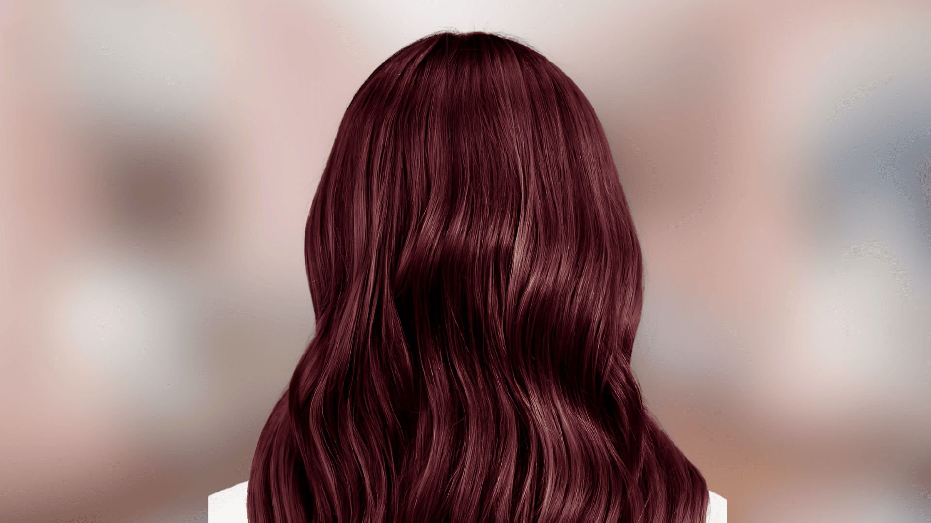 Soft wavy hair featuring deep mahogany color with dark reddish brown tones