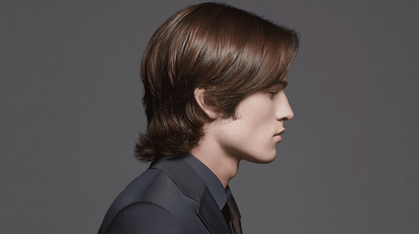 Man with medium hard part hairstyle and sharp defined side line