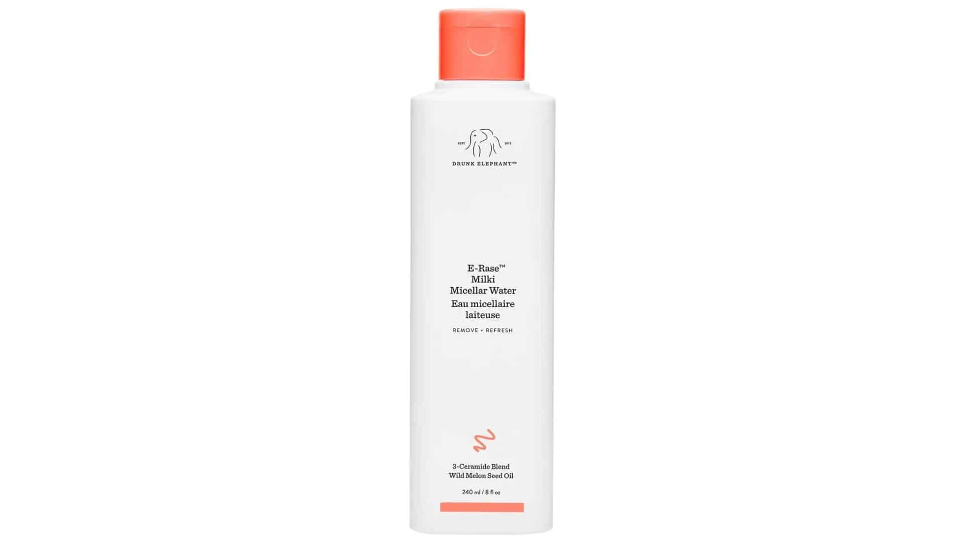 Drunk Elephant E Rase Milki Micellar Water bottle for gentle makeup removal and skin cleansing