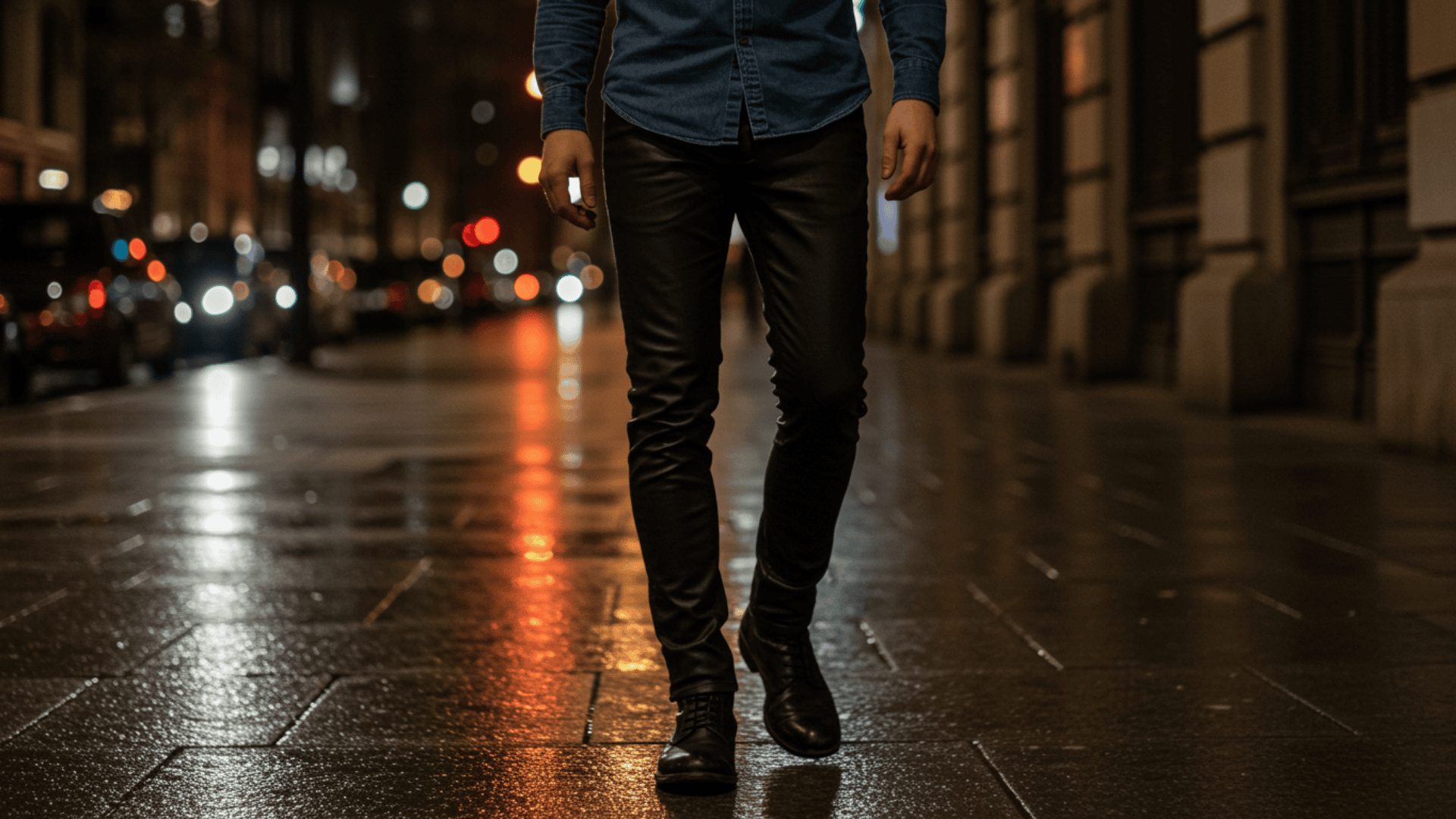 Black faux leather cargo pants for men
