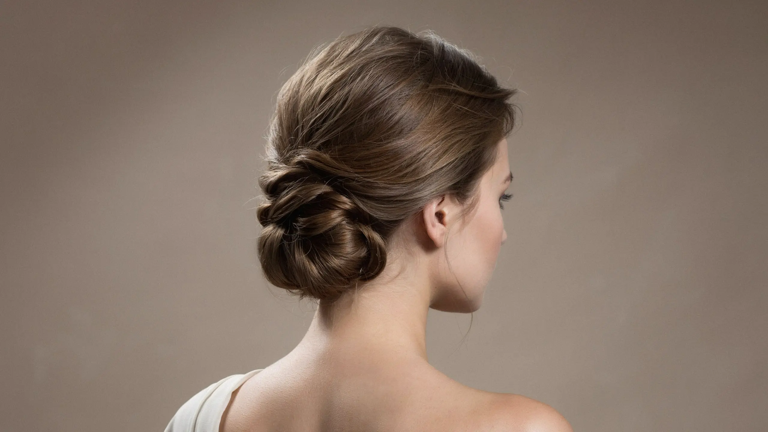 Fine hair styled into a neat low updo with soft volume and a polished finish