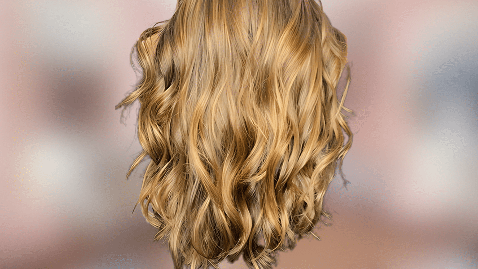 Shoulder length waves with radiant golden blonde hair color and warm sunlit undertones