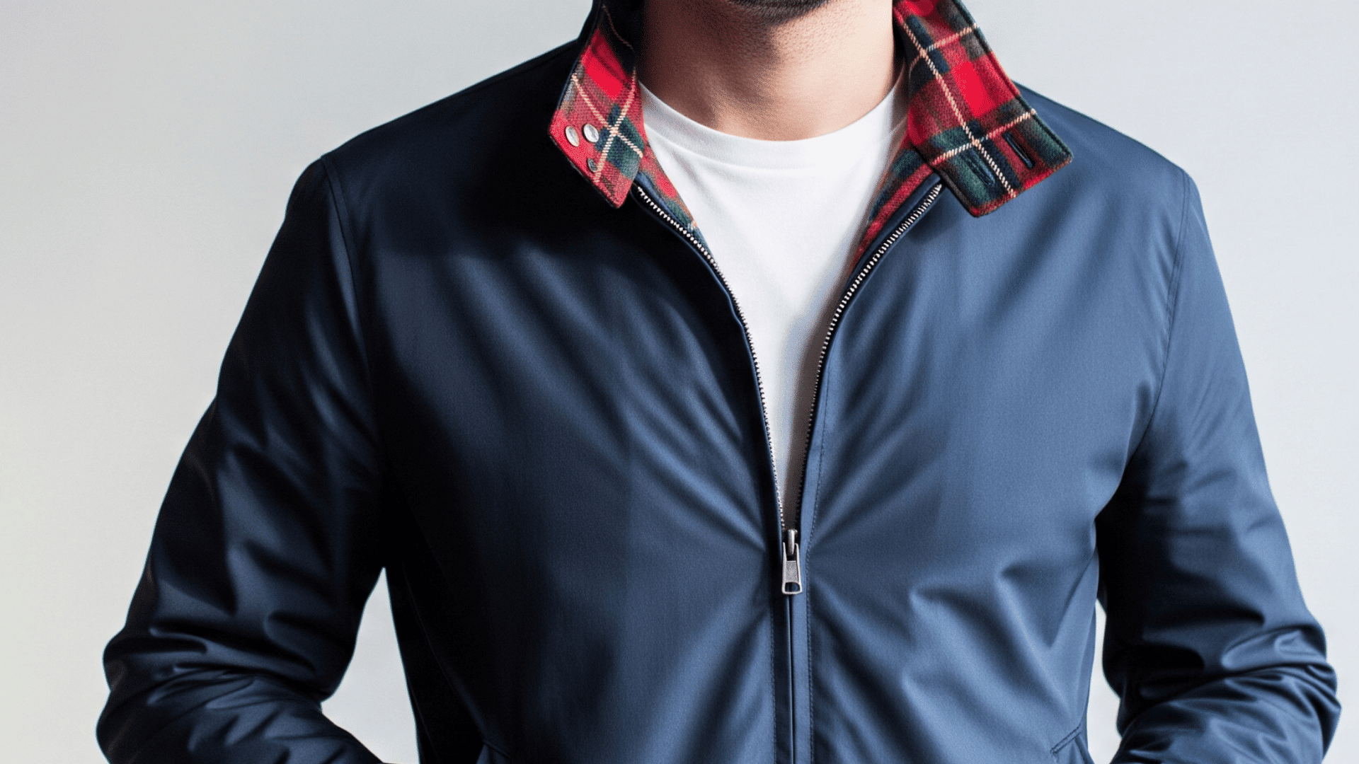 Harrington jacket with zip front, stand collar, and casual design