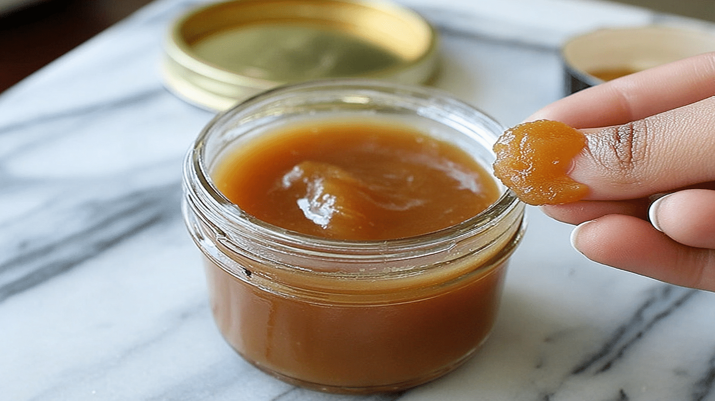 Checking sugar wax temperature on wrist before applying to skin