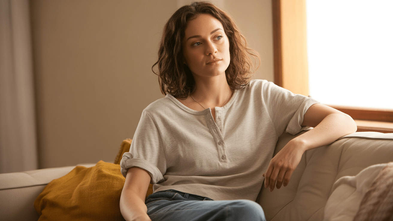 Collarless henley shirt with button placket
