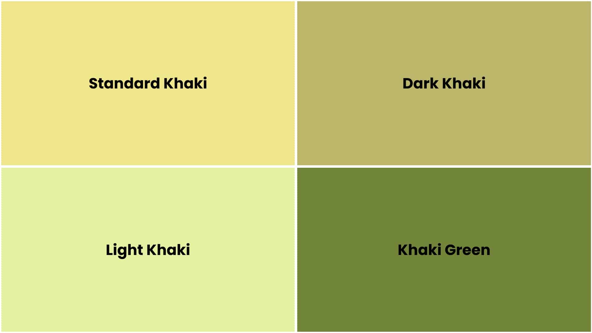 Comparison chart showing standard khaki dark khaki light khaki and khaki green color shades for easy reference