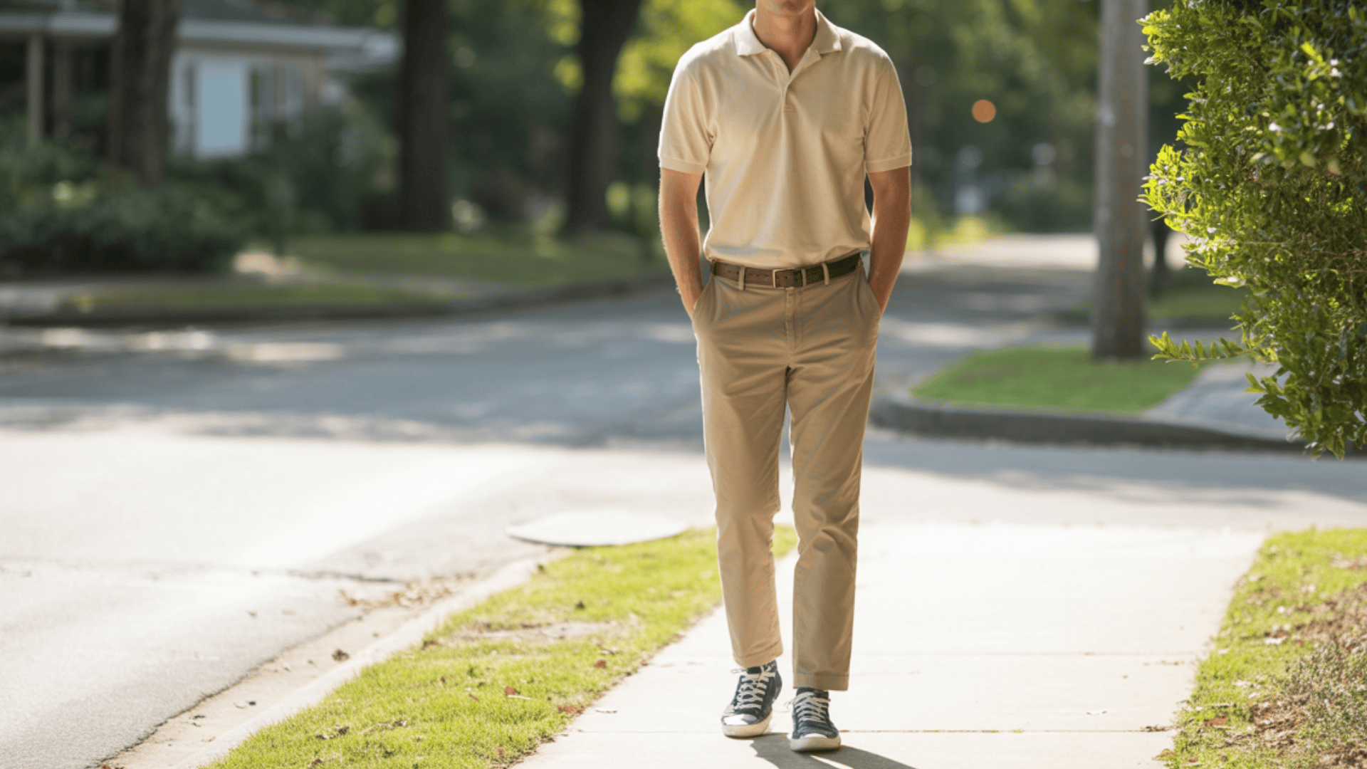 Lightweight cotton khaki pants for men with polo tshirt