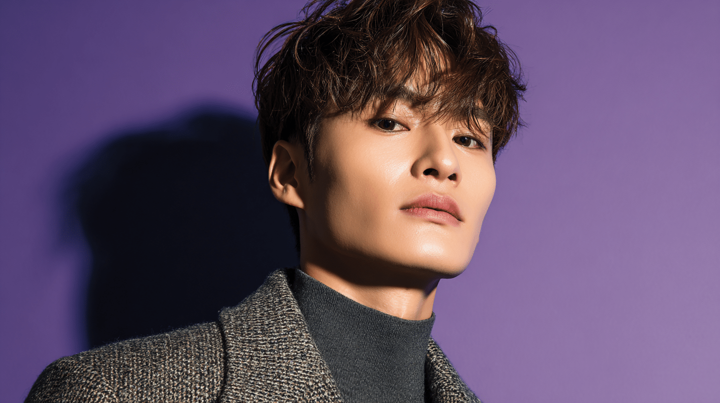 K pop inspired perm hairstyle for men with soft waves and curtain fringe styling