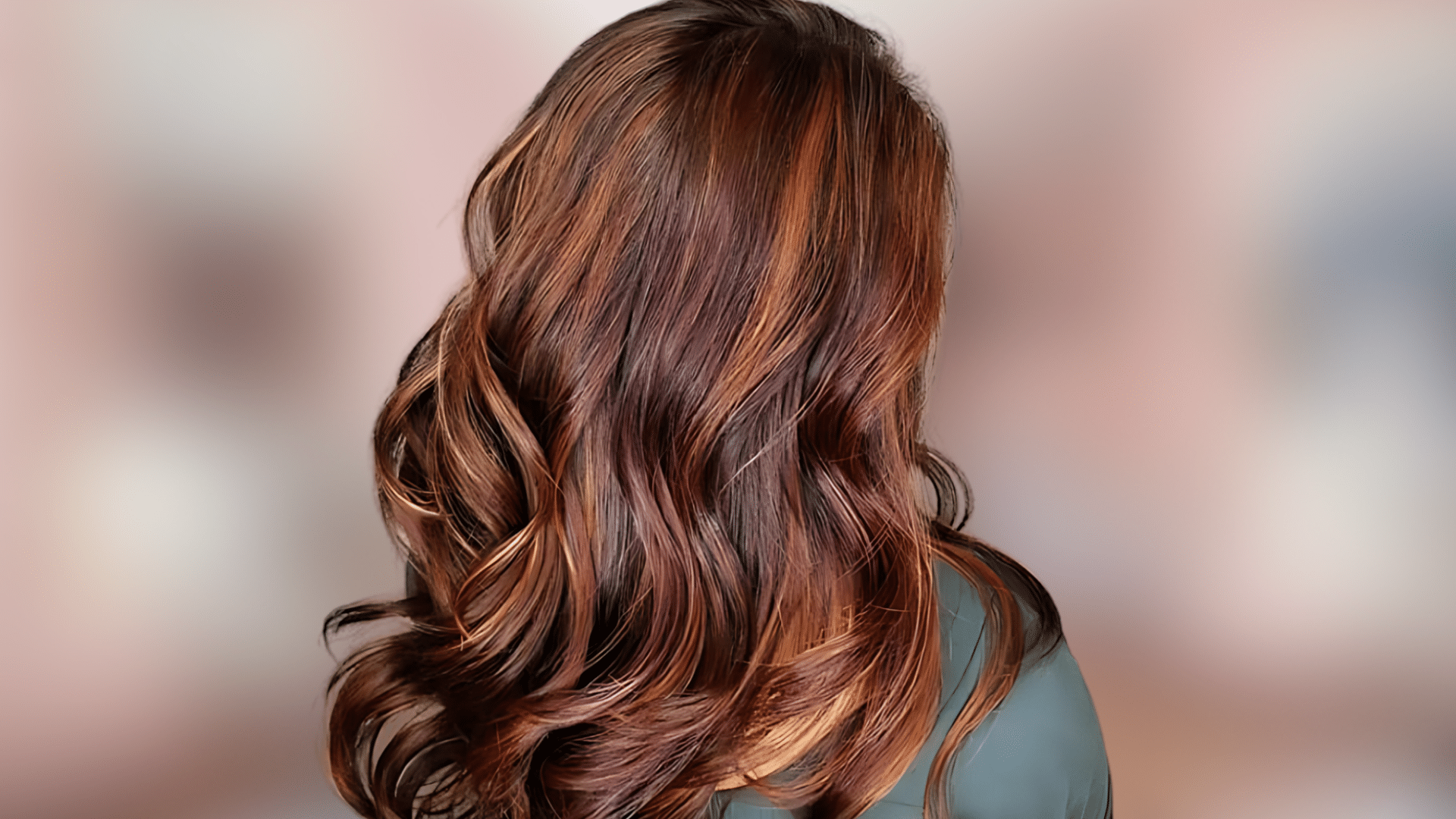 Wavy shoulder length hair showing light cinnamon brown shade with soft reddish tones