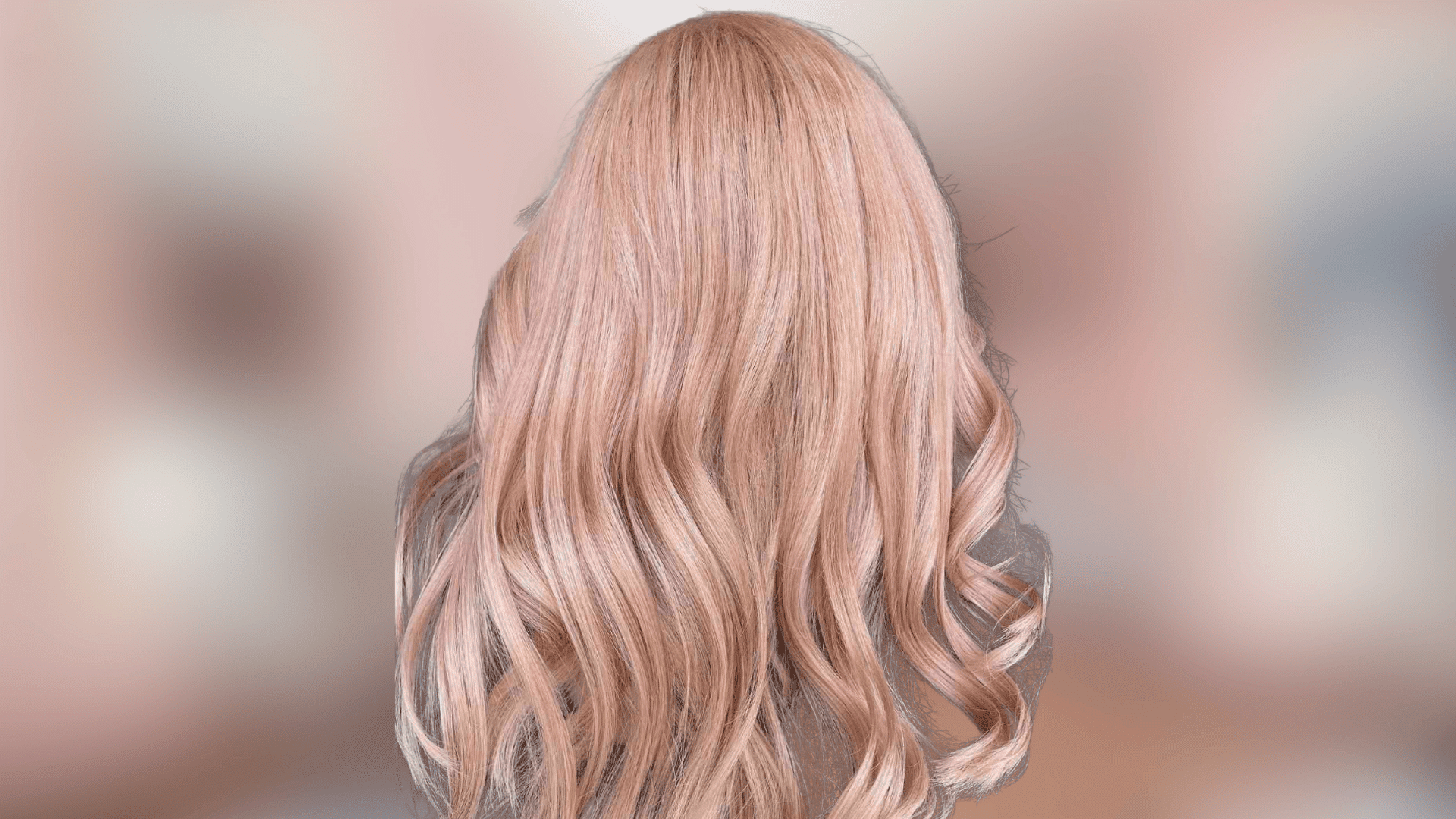 Wavy hairstyle featuring light rose blonde hair with soft pastel pink undertones