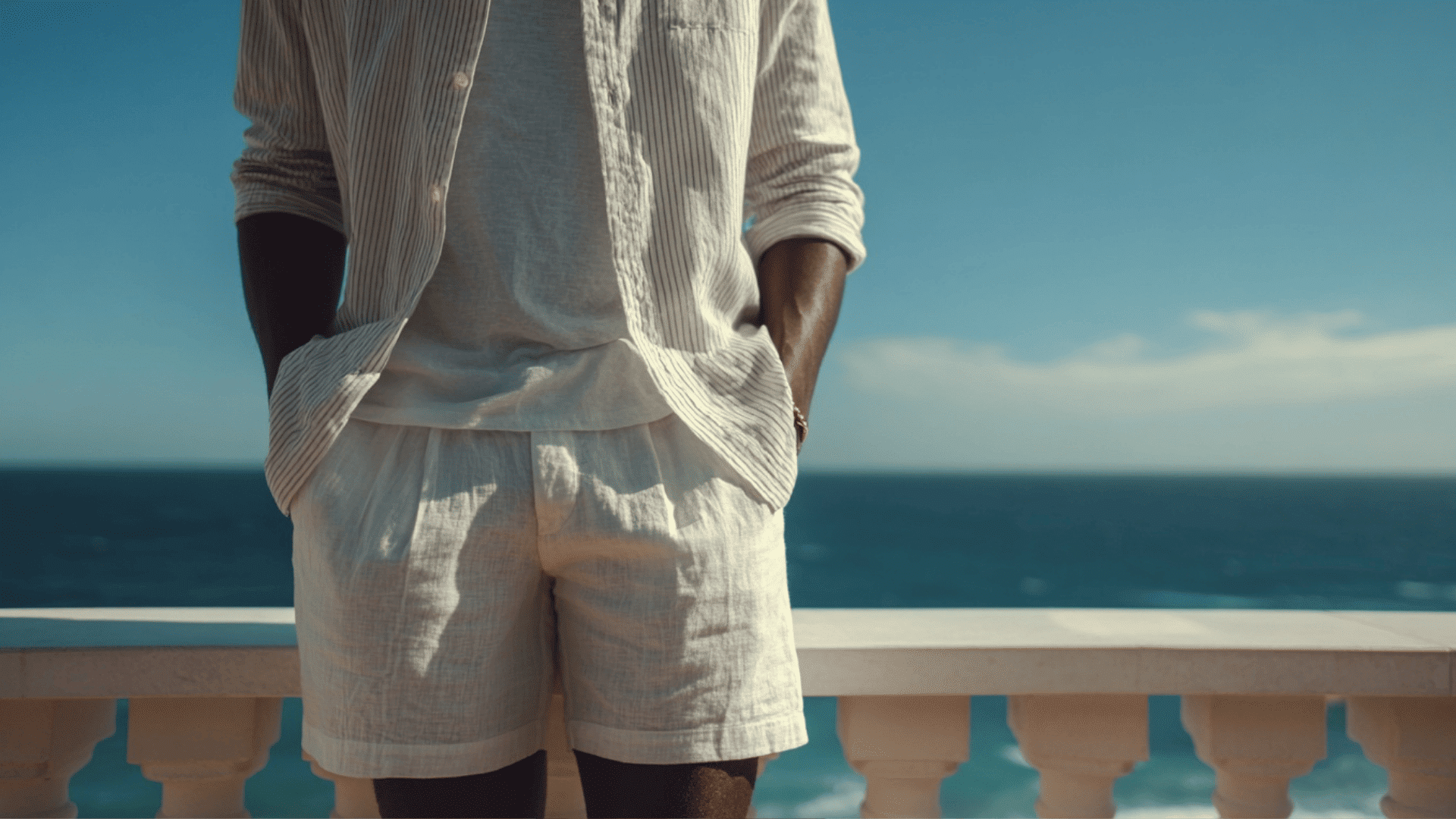 Man wearing breathable linen shorts with a linen shirt for a relaxed summer outfit.