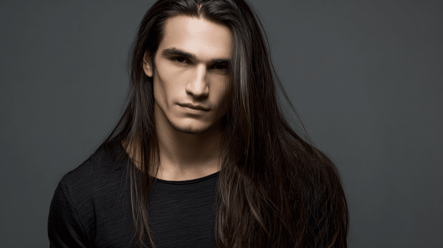 A man with Long straight sleek hairstyle