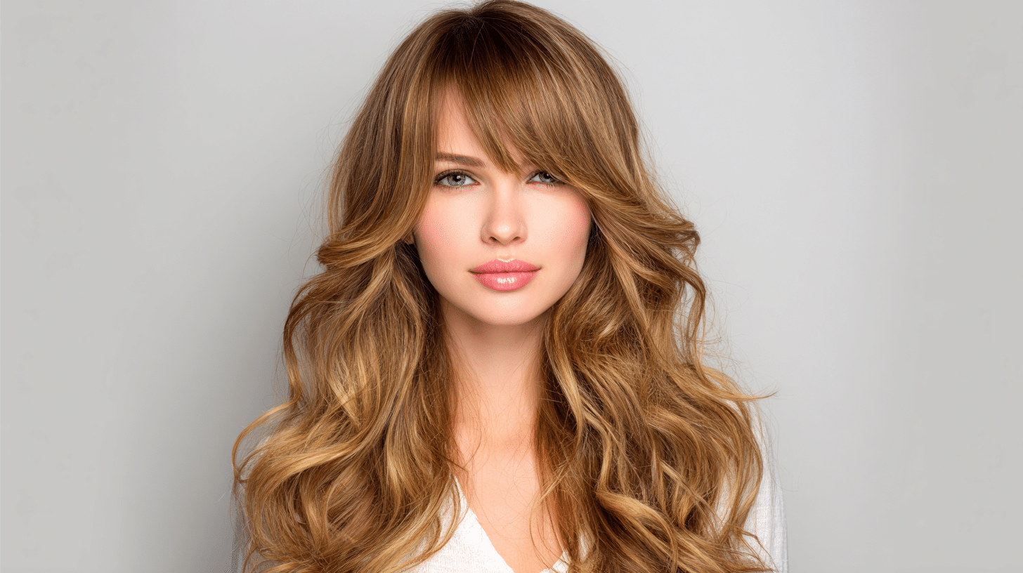 Layered haircut with natural movement and texture complementing a widow’s peak hairline