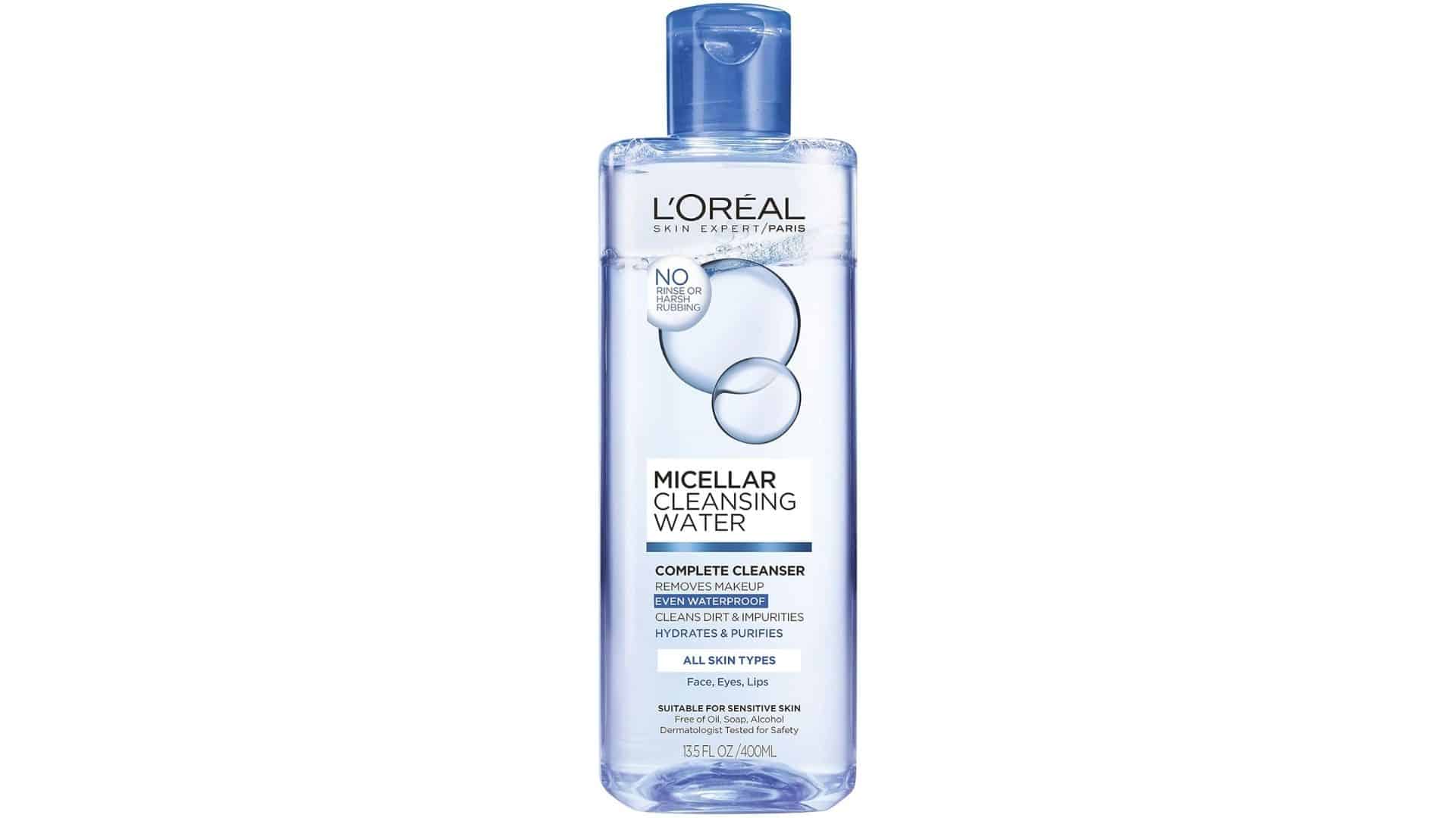 L’Oréal Paris Micellar Cleansing Water bottle for removing makeup, dirt, and waterproof products